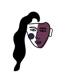 abstract woman face modern portrait with continuous line drawing style.  minimalist concept for fashion beauty, wall art and t-shirt
