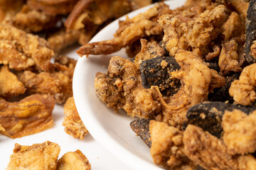 Deep fried cockcomb oil on pure white background
