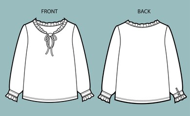 Women's Top Fashion Flat Sketch. blouse front and back view.