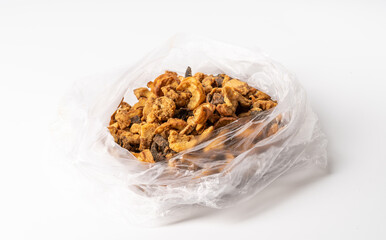 Deep fried cockcomb oil on pure white background