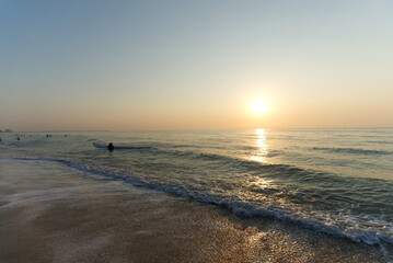 waves on the beach at sunrise Cha-am Phetchaburi near Bangkok, Thailand