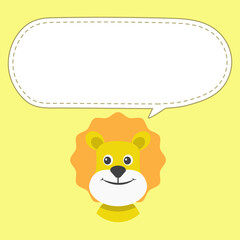 Cute funny happy little tiger with speech bubble. Vector cartoon character illustration icon design. Isolated on yellow background