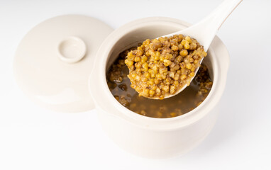 Fresh mung bean porridge on pure white background