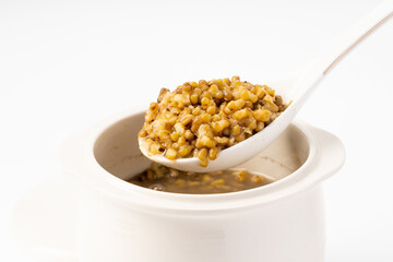 Fresh mung bean porridge on pure white background