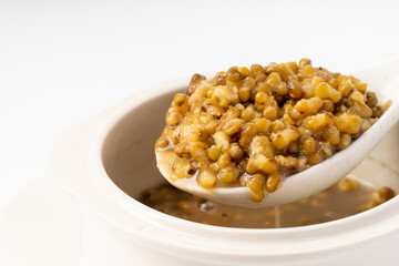Fresh mung bean porridge on pure white background