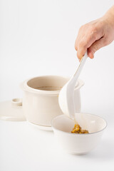 Fresh mung bean porridge on pure white background