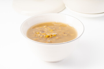 Fresh mung bean porridge on pure white background
