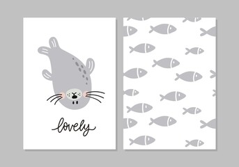 Cute seal vector illustration. Vector print ideal for baby texil and posters.