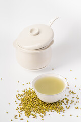Fresh mung bean porridge on pure white background