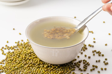 Fresh mung bean porridge on pure white background