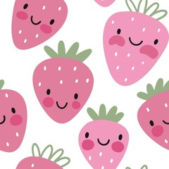 Cute cartoon kawaii strawberry seamless pattern.