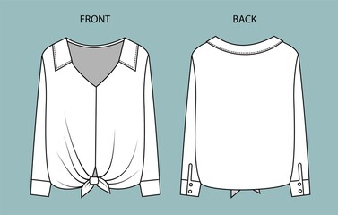 Women's Top Fashion Flat Sketch. blouse front and back view.
