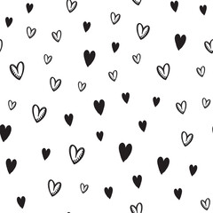 Hand drawn doodle hearts seamless pattern. Valentine's day heart illustrations texture background.