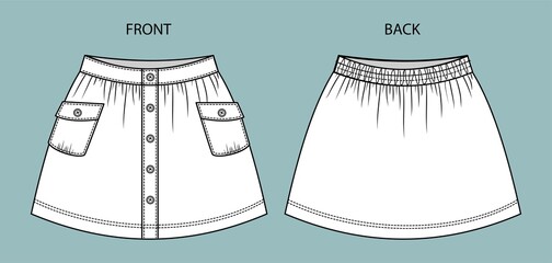 skirt fashion flat sketch template