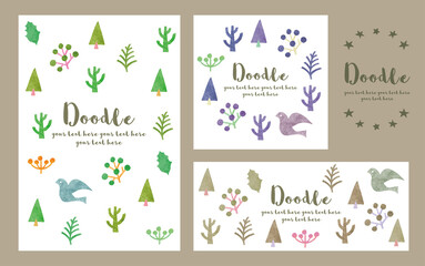 木と鳥と葉_デザインセット