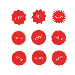 Stickers for new information. Sign with the inscription New. Advertising of goods in an online store or news on a business web page. Label for an advertising poster or banner. Vector illustration.