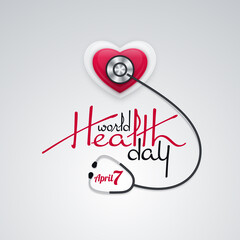 World Health Day Banner Heart Shape and Stethoscope