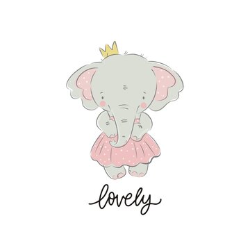 Cute little baby elephant - vector print for Baby Shower invite