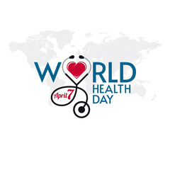 World Health Day Lettering Stethoscope and Heart Shape