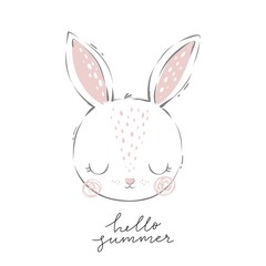 Fototapeta premium Cute little buny - vector illustration. Fun print for baby with character Bunny. 