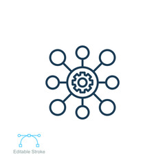 Framework outline icon. Software integration, test automation  with gear in round concept  can be used for web and mobile. Editable stroke. Vector illustration. Design on white background. EPS 10