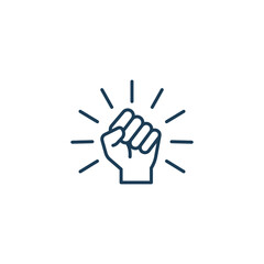 Raised clenched fist, Will icon concept. Closed Hand Power . fighting for rights, freedom symbol of victory, strength and solidarity. Line style Vector illustration design on white background. EPS 10 