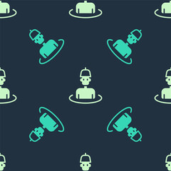 Green and beige Man in the sauna icon isolated seamless pattern on blue background. Vector.