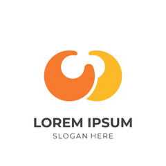 abstract letter W logo concept flat orange and yellow color style