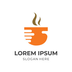 hot coffee logo template flat orange and brown color style