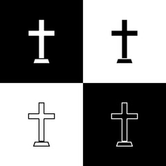 Set Christian cross icon isolated on black and white background. Church cross. Vector.