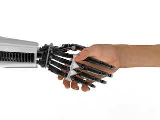 Image of human and robot handshake   3D illustration