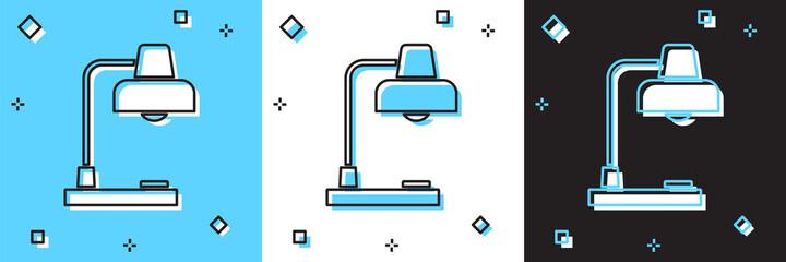 Set Table lamp icon isolated on blue and white, black background. Desk lamp. Vector.