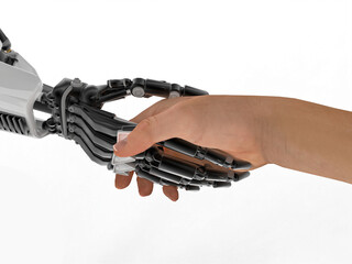 Image of human and robot handshake   3D illustration