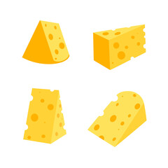 A set of cheese slices.Cheese of various shapes. Dairy products. Flat vector illustration
