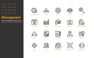 set of business managment thin line icons 64x64 px