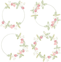 watercolor wild strawberry branch flower wreath frame collection for logo or banner