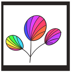 Minimalistic retro abstract design. Multicolor plant on a white background in a black frame.