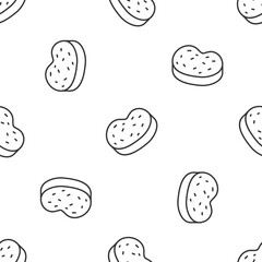 Grey line Bath sponge icon isolated seamless pattern on white background. Sauna sponge. Vector.