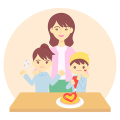 母の日のために子供たちがご飯を作っているイラスト／Illustration of children making rice for Mother's Day