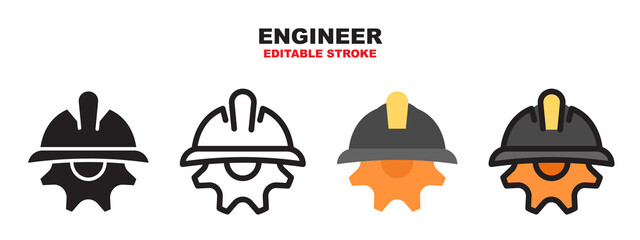 Engineer icon set with different styles. Editable Stroke and pixel perfect.