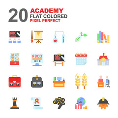 Icon Set of Academy. Flat colored style icon vector.