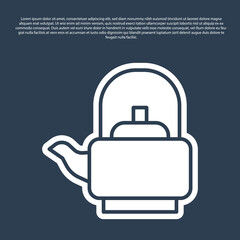 Blue line Kettle with handle icon isolated on blue background. Teapot icon. Vector.