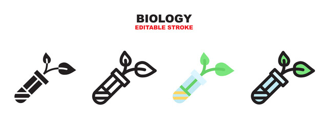 Biology icon set with different styles. Editable Stroke and pixel perfect.