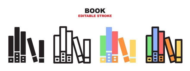 Book icon set with different styles. Editable Stroke and pixel perfect.