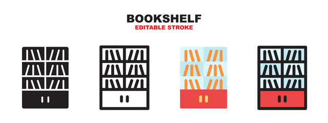 Bookshelf icon set with different styles. Editable Stroke and pixel perfect.