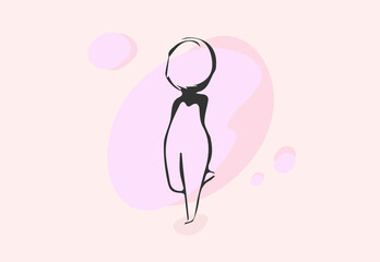 Cute romantic curvy girl silhouette logo. Chubby cute woman in flirting pose icon. Cute lady romantic nude portrait logos. Modern logo cute nude girl silhouette in elegant pose. Fashion vector chibi.