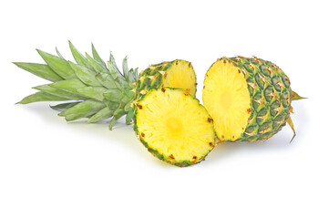Cut tasty pineapple and slice isolated on white
