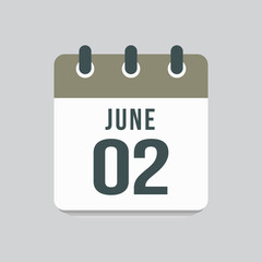 Icon day date 2 June, template calendar page