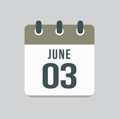 Icon day date 3 June, template calendar page
