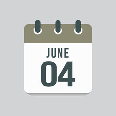 Icon day date 4 June, template calendar page